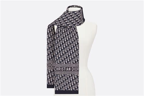 Dior Oblique Scarf Navy Blue Technical Cashmere 